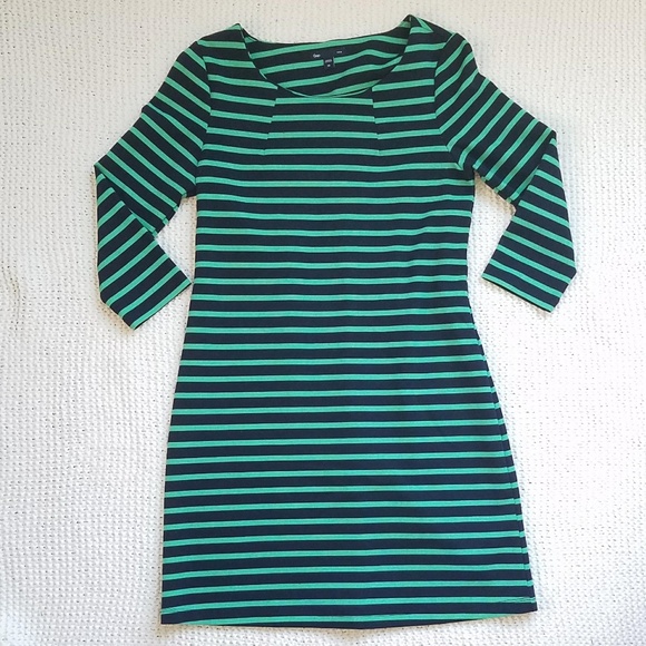 GAP Dresses & Skirts - Gap 3/4 Sleeve Navy & Green Striped Shift Dress